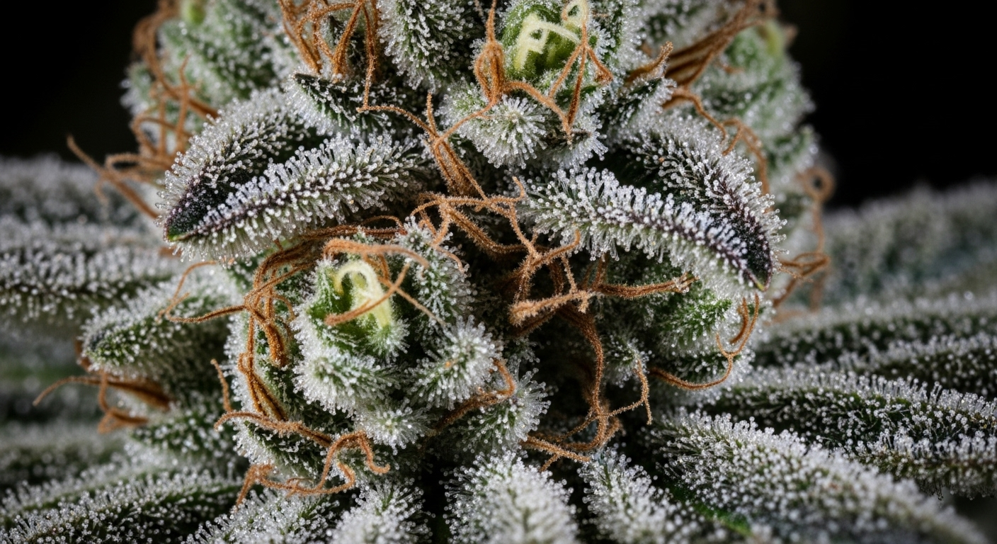 Cannabis albinos (cannabis blanc) – bourgeon recouvert de trichomes